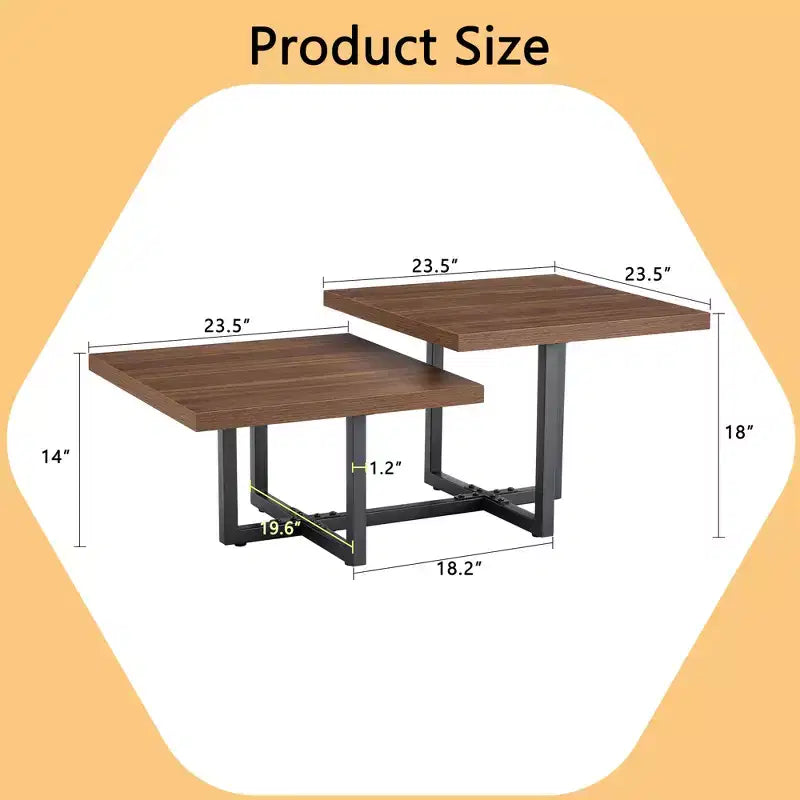GDFStudio Aaron Dark Double-Deck Wood 47W Coffee Table with Metal Criss Cross Base