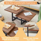 GDFStudio Aaron Dark Double-Deck Wood 47W Coffee Table with Metal Criss Cross Base