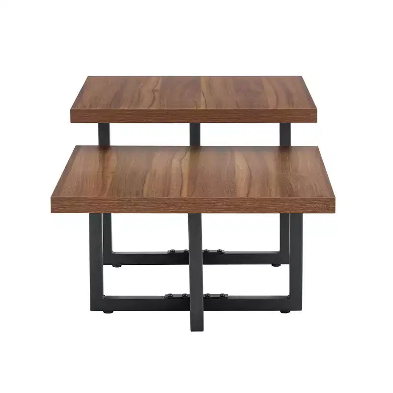 GDFStudio Aaron Dark Double-Deck Wood 47W Coffee Table with Metal Criss Cross Base