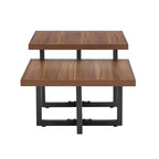GDFStudio Aaron Dark Double-Deck Wood 47W Coffee Table with Metal Criss Cross Base