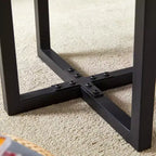 GDFStudio Aaron Dark Double-Deck Wood 47W Coffee Table with Metal Criss Cross Base