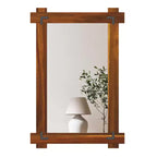 Costway 30 x 20/35 x 24/40 x 28.5 Inch Shatterproof Wall Mirror with Acacia Wood Frame & Vintage Rivet Design