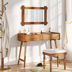Costway 30 x 20/35 x 24/40 x 28.5 Inch Shatterproof Wall Mirror with Acacia Wood Frame & Vintage Rivet Design