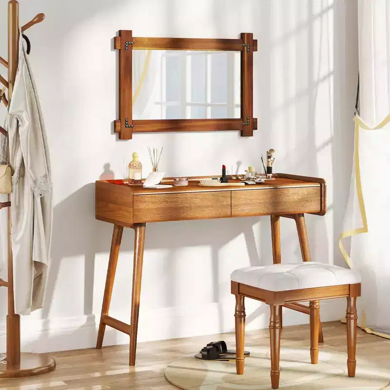 Costway 30 x 20/35 x 24/40 x 28.5 Inch Shatterproof Wall Mirror with Acacia Wood Frame & Vintage Rivet Design