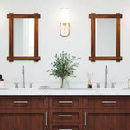 Costway 30 x 20/35 x 24/40 x 28.5 Inch Shatterproof Wall Mirror with Acacia Wood Frame & Vintage Rivet Design