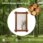 Costway 30 x 20/35 x 24/40 x 28.5 Inch Shatterproof Wall Mirror with Acacia Wood Frame & Vintage Rivet Design