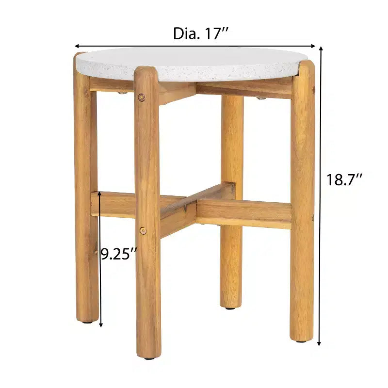 Christopher Knight Home Tobias Rustic Outdoor Lightweight Concrete and Acacia Wood Round SIde Table
