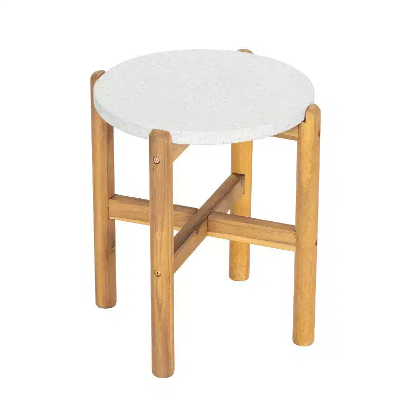 Christopher Knight Home Tobias Rustic Outdoor Lightweight Concrete and Acacia Wood Round SIde Table