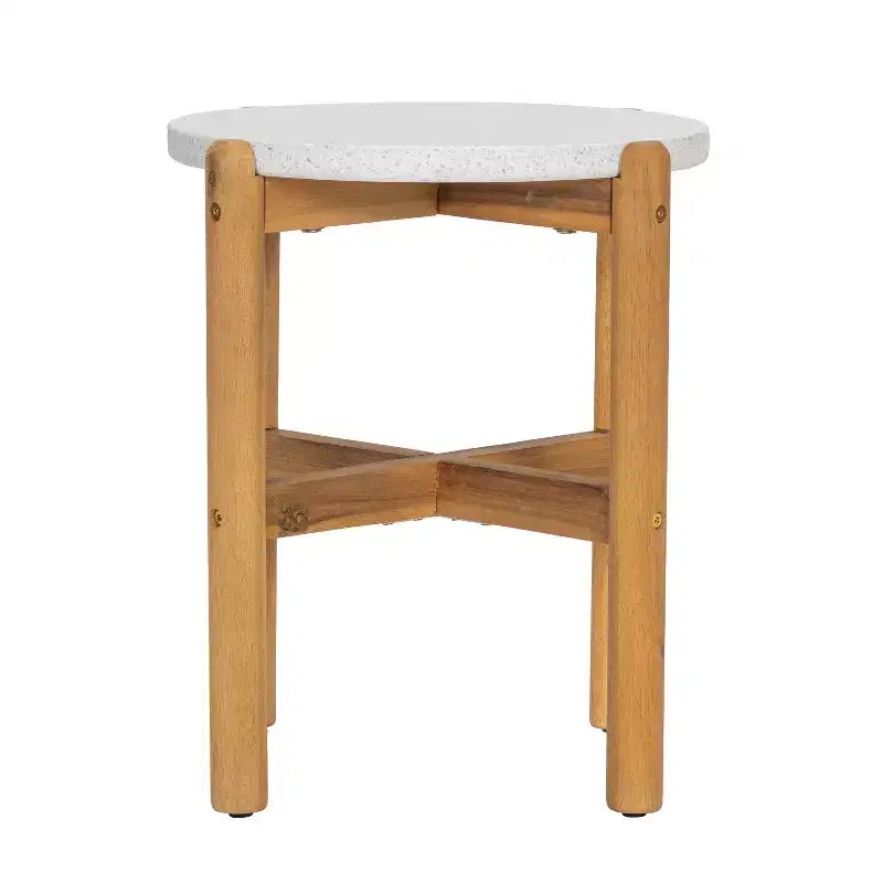 Christopher Knight Home Tobias Rustic Outdoor Lightweight Concrete and Acacia Wood Round SIde Table