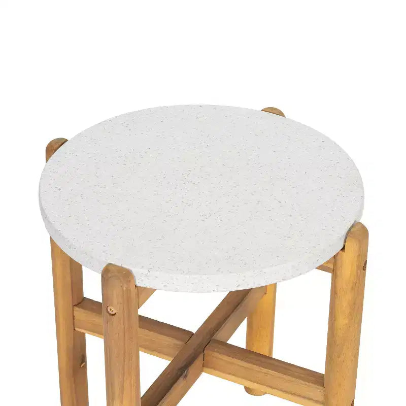 Christopher Knight Home Tobias Rustic Outdoor Lightweight Concrete and Acacia Wood Round SIde Table