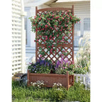 Wooden Garden bed with Trellis and Wheels, Drainage Holes Garden bed, Raised bed for climbing plants,Flowers and Vegetables.