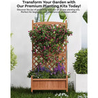 Wooden Garden bed with Trellis and Wheels, Drainage Holes Garden bed, Raised bed for climbing plants,Flowers and Vegetables.