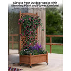 Wooden Garden bed with Trellis and Wheels, Drainage Holes Garden bed, Raised bed for climbing plants,Flowers and Vegetables.