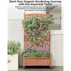 Wooden Garden bed with Trellis and Wheels, Drainage Holes Garden bed, Raised bed for climbing plants,Flowers and Vegetables.