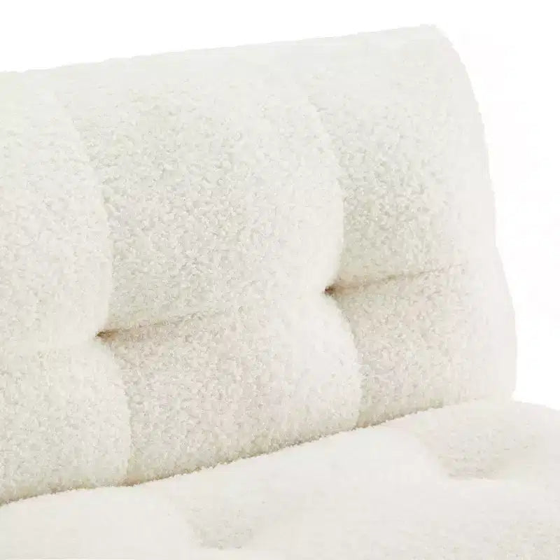 Buzz & Bloom Faux Shearling Cushioned Kids Couch with Tufted Seat and Back, Wood Legs in Marshmallow