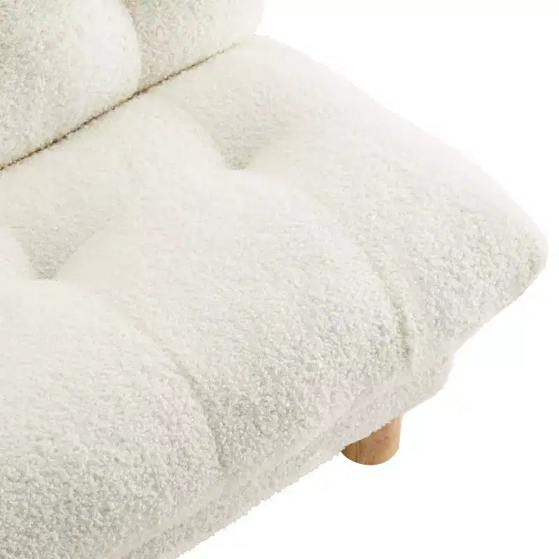 Buzz & Bloom Faux Shearling Cushioned Kids Couch with Tufted Seat and Back, Wood Legs in Marshmallow
