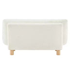 Buzz & Bloom Faux Shearling Cushioned Kids Couch with Tufted Seat and Back, Wood Legs in Marshmallow