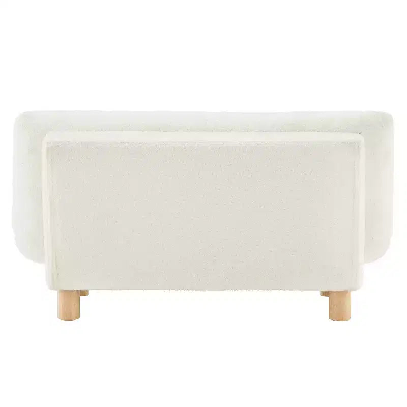 Buzz & Bloom Faux Shearling Cushioned Kids Couch with Tufted Seat and Back, Wood Legs in Marshmallow