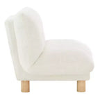 Buzz & Bloom Faux Shearling Cushioned Kids Couch with Tufted Seat and Back, Wood Legs in Marshmallow