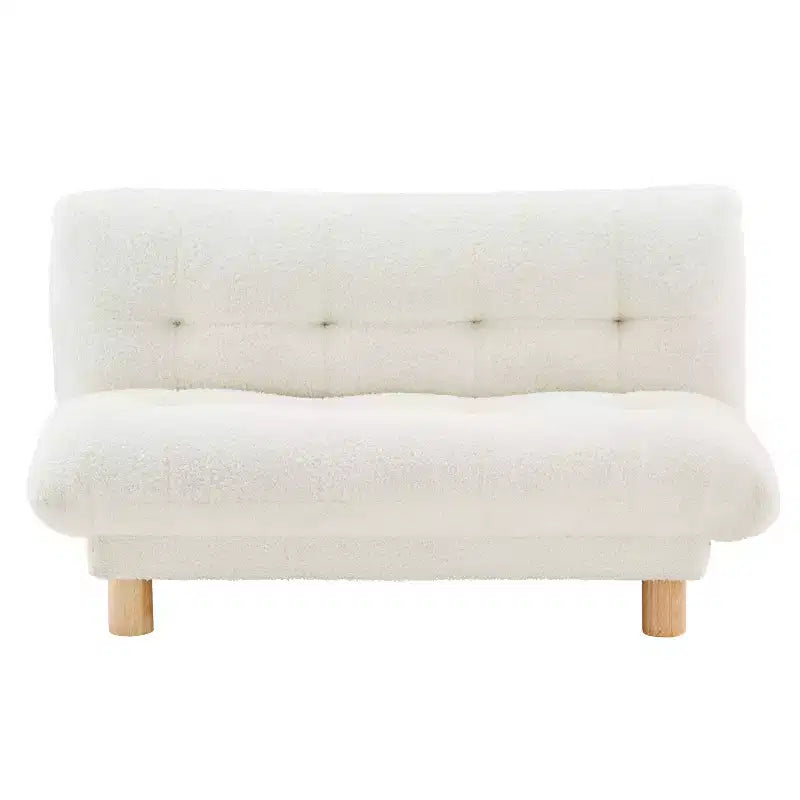 Buzz & Bloom Faux Shearling Cushioned Kids Couch with Tufted Seat and Back, Wood Legs in Marshmallow