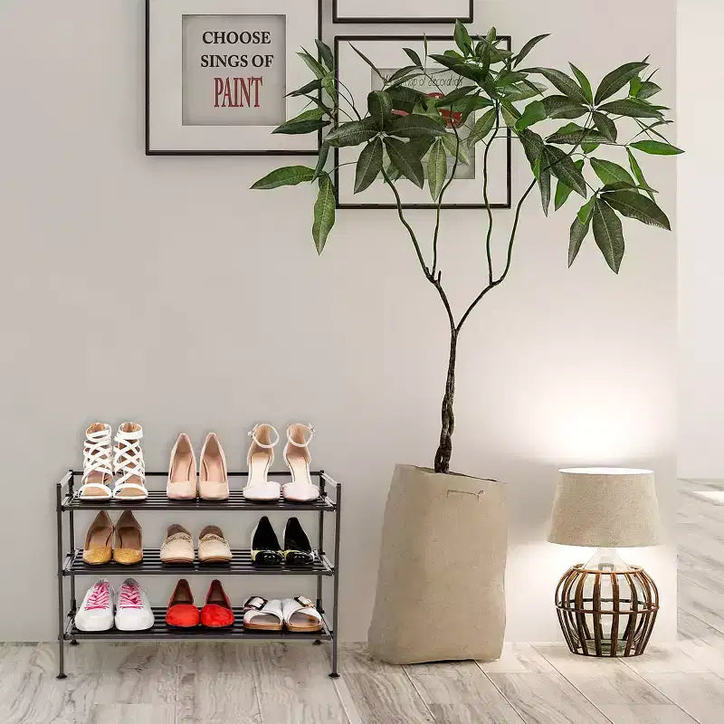 Seville Classics 9-Pair 3-Tier Resin Slat Stackable Shoe Rack