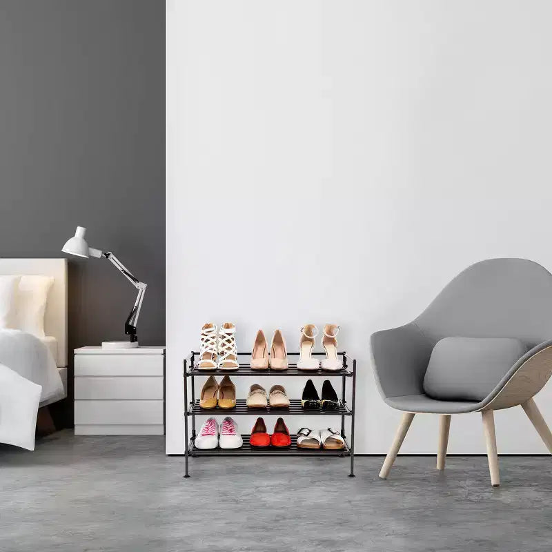 Seville Classics 9-Pair 3-Tier Resin Slat Stackable Shoe Rack