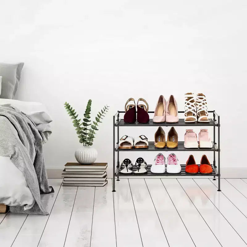 Seville Classics 9-Pair 3-Tier Resin Slat Stackable Shoe Rack