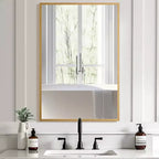Aluminum Alloy Thin Edge Right Angle Rectangular Gold Hanging Mirror 91x61x1.5cm(Double-Sided Installation)