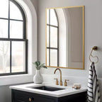 Aluminum Alloy Thin Edge Right Angle Rectangular Gold Hanging Mirror 91x61x1.5cm(Double-Sided Installation)