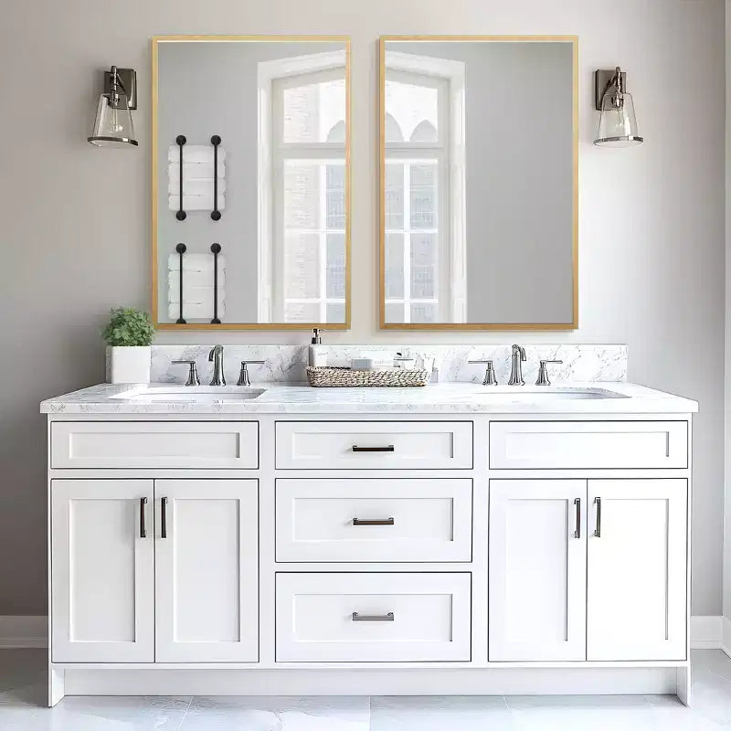 Aluminum Alloy Thin Edge Right Angle Rectangular Gold Hanging Mirror 91x61x1.5cm(Double-Sided Installation)