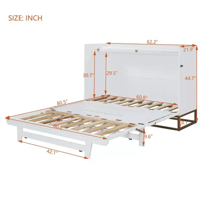Whisen Modern Design Queen Size Murphy Bed, Folded into a Cabinet with Iron Legs