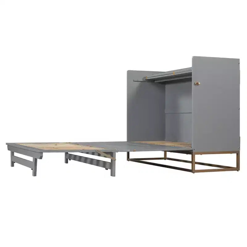 Whisen Modern Design Queen Size Murphy Bed, Folded into a Cabinet with Iron Legs