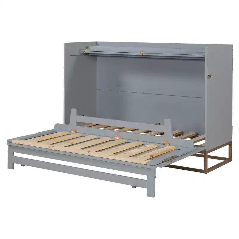 Whisen Modern Design Queen Size Murphy Bed, Folded into a Cabinet with Iron Legs