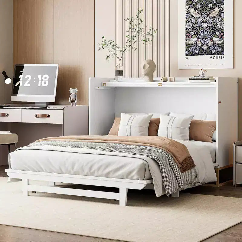 Whisen Modern Design Queen Size Murphy Bed, Folded into a Cabinet with Iron Legs