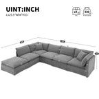 Whisen 125.5 Modular 6-Seat Sectional Sofa with Movable Ottoman Wide Seat Chenille Fabric Free Combination for Living Room Apartment
