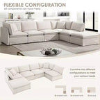 Whisen 125.5 Modular 6-Seat Sectional Sofa with Movable Ottoman Wide Seat Chenille Fabric Free Combination for Living Room Apartment
