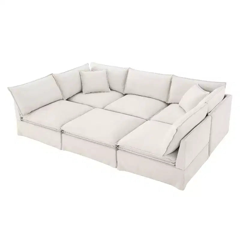 Whisen 125.5 Modular 6-Seat Sectional Sofa with Movable Ottoman Wide Seat Chenille Fabric Free Combination for Living Room Apartment
