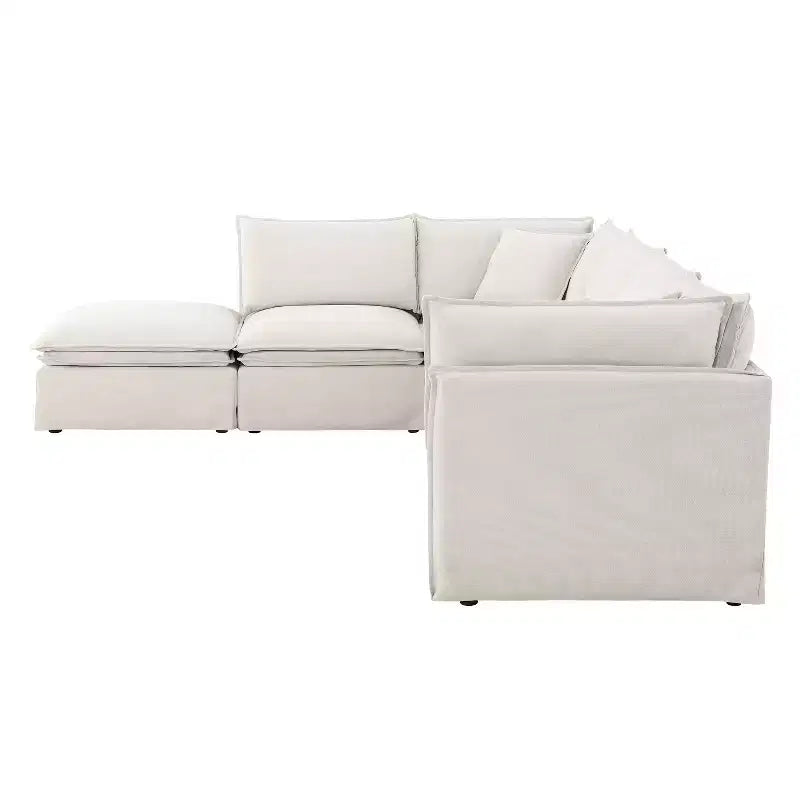 Whisen 125.5 Modular 6-Seat Sectional Sofa with Movable Ottoman Wide Seat Chenille Fabric Free Combination for Living Room Apartment