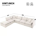 Whisen 125.5 Modular 6-Seat Sectional Sofa with Movable Ottoman Wide Seat Chenille Fabric Free Combination for Living Room Apartment