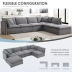 Whisen 125.5 Modular 6-Seat Sectional Sofa with Movable Ottoman Wide Seat Chenille Fabric Free Combination for Living Room Apartment