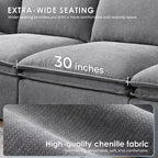 Whisen 125.5 Modular 6-Seat Sectional Sofa with Movable Ottoman Wide Seat Chenille Fabric Free Combination for Living Room Apartment