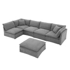Whisen 125.5 Modular 6-Seat Sectional Sofa with Movable Ottoman Wide Seat Chenille Fabric Free Combination for Living Room Apartment