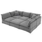 Whisen 125.5 Modular 6-Seat Sectional Sofa with Movable Ottoman Wide Seat Chenille Fabric Free Combination for Living Room Apartment