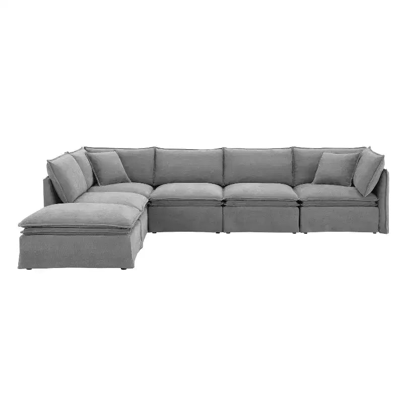 Whisen 125.5 Modular 6-Seat Sectional Sofa with Movable Ottoman Wide Seat Chenille Fabric Free Combination for Living Room Apartment