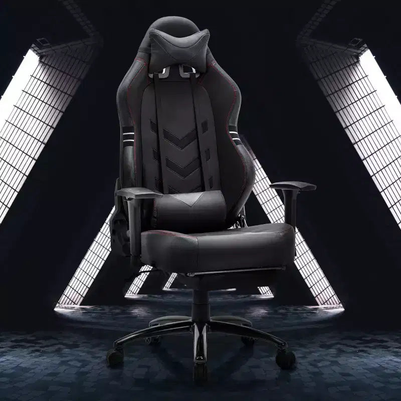 Sweat-proof PU Leather Gaming Chair Fixed up Armrest Lumbar Support Ergonomic Arm Chair With Double Arm & Footrest