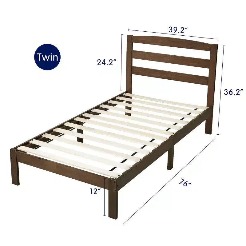 Subrtex Solid Wood Platform Bed with Headboard, Bed Frame with Wood Slat Support, Walnut