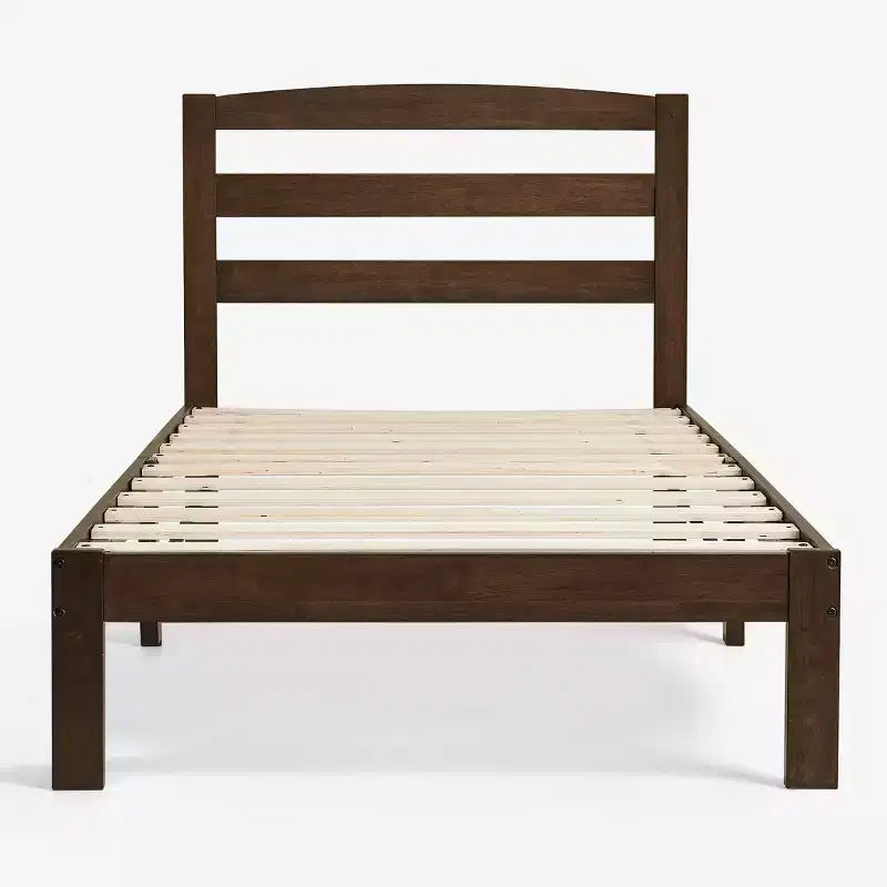 Subrtex Solid Wood Platform Bed with Headboard, Bed Frame with Wood Slat Support, Walnut