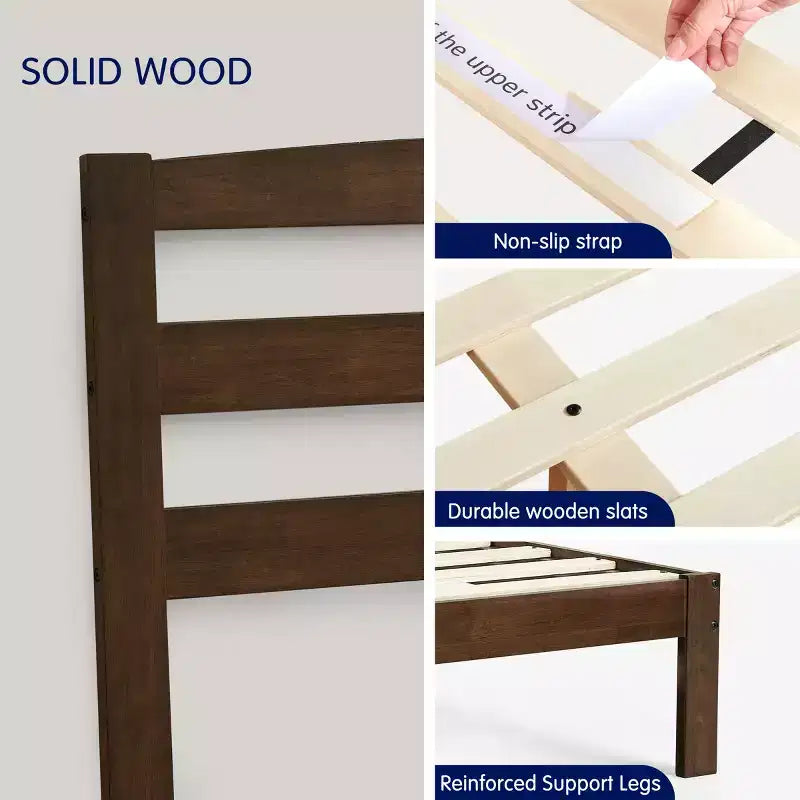 Subrtex Solid Wood Platform Bed with Headboard, Bed Frame with Wood Slat Support, Walnut