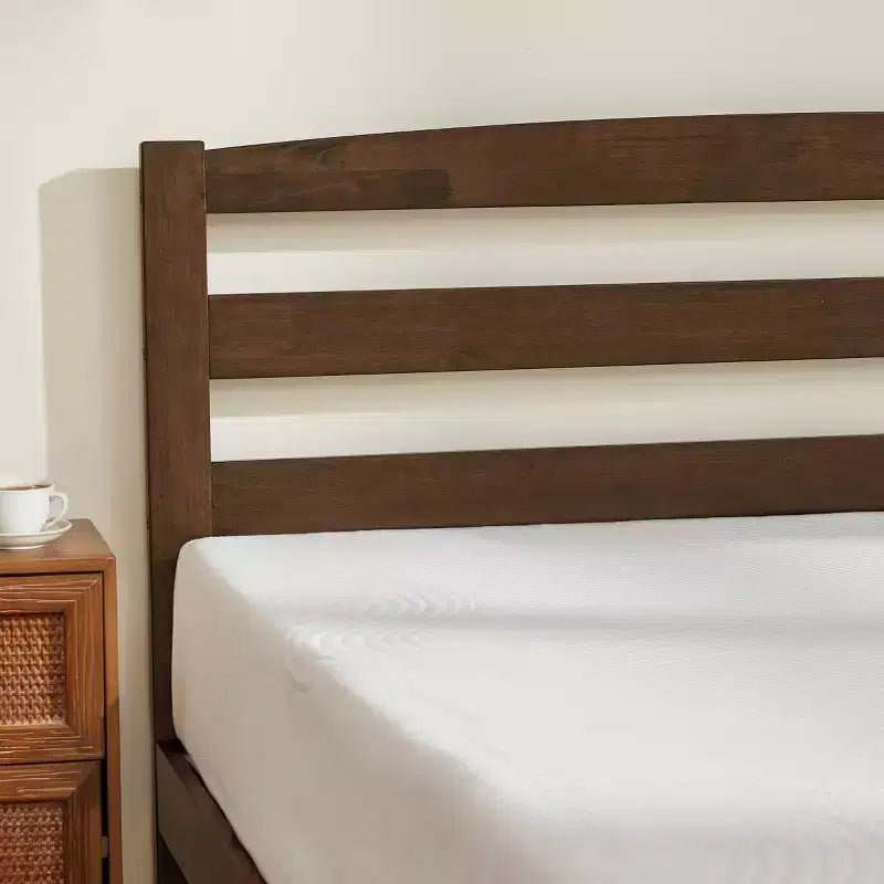 Subrtex Solid Wood Platform Bed with Headboard, Bed Frame with Wood Slat Support, Walnut
