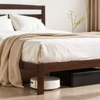 Subrtex Solid Wood Platform Bed with Headboard, Bed Frame with Wood Slat Support, Walnut